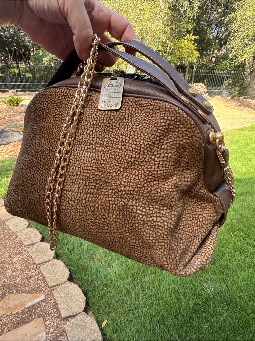 Borbonese Quail print sueded leather 2 way Shoulder